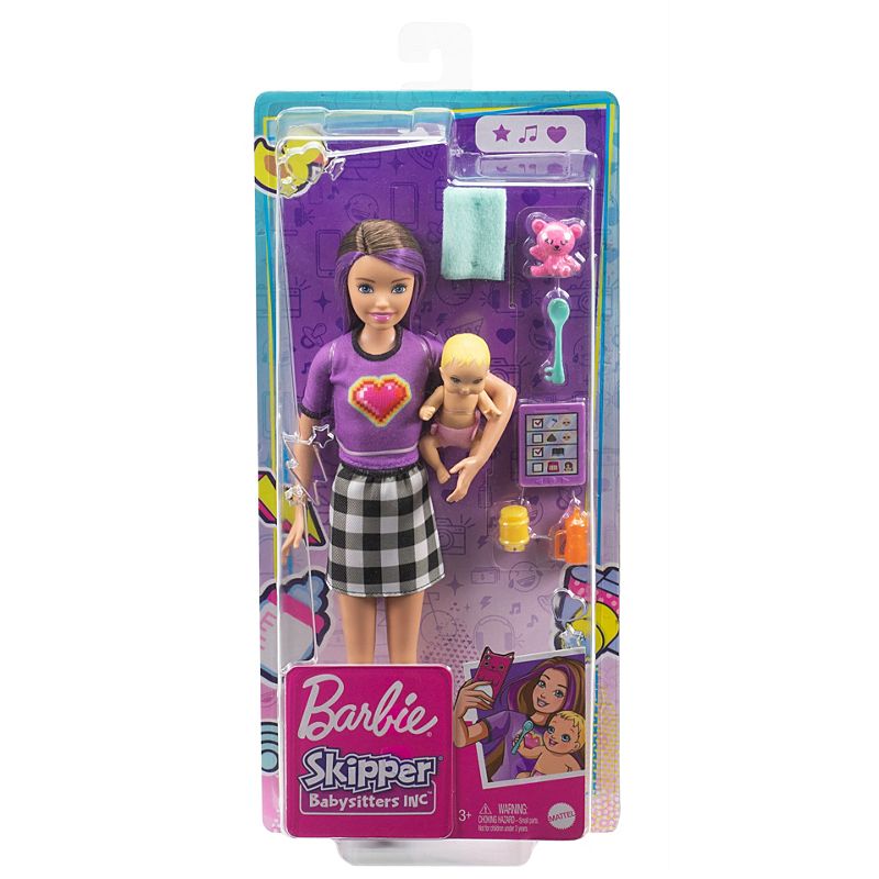 Barbie Skipper Babysitter Inc Doll with Brunette Hair and Baby Accessories Set