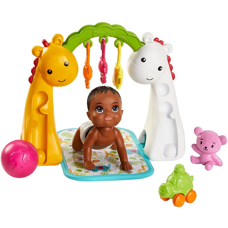 Barbie Skipper Babysitters Inc Crawling and Playtime Playset with Baby Doll with Bobbling Head and Bottom, Floor Gym, Blanket and 6 Toy Accessories