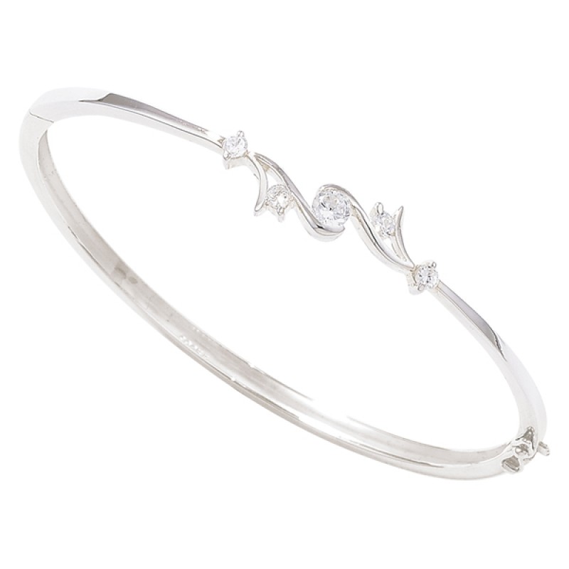 Fancy Sterling Silver Bangle with Cubic Zirconia S...