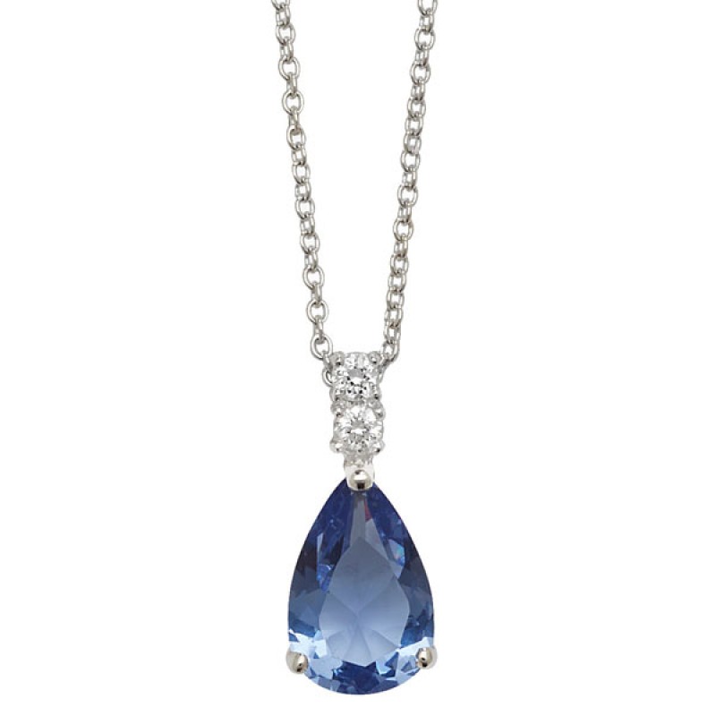 Sterling Silver Cubic Zirconia Three Stone Necklac...