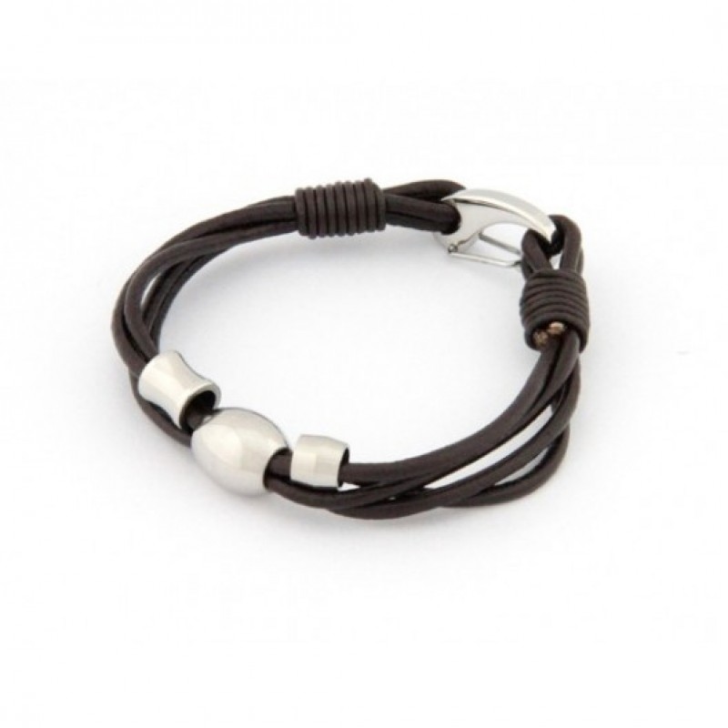 INSPIRIT Men's Leather and Stainless Steel Bracelet
